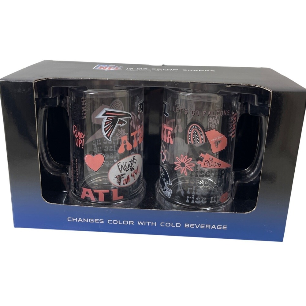 NFL Atlanta Falcons 15 Oz Color Change Glass Stein Set 2 Piece New With Tags!